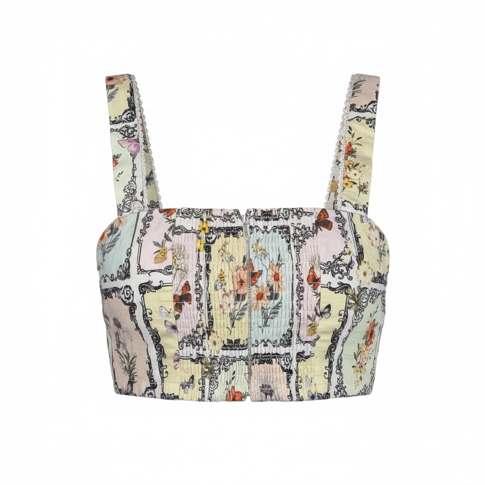 NWT Avec Les Filles L Corset Top Cropped Floral Print Coquette Cottagecore - Picture 4 of 10